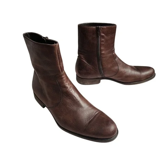 MAGNANNI Brown Leather Zip Ankle Chelsea Boots Minimalist Dress Boots 10